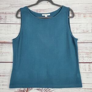 St. John Santana Knit Womens L Teal Sleeveless Top Classic Tank Quiet Lux Glam